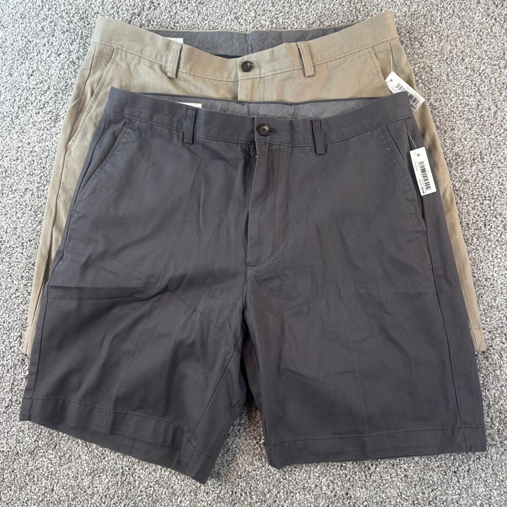 2- Amazon Essentials Chino Shorts Mens 36 Classic Fit Flat Front 9 Inseam NEW